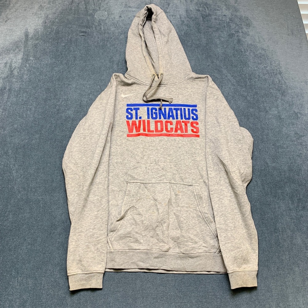 Nike St. Ignatius Wildcats Hoodie Mens Medium Heather Gray Fleece Lined Dri Fit